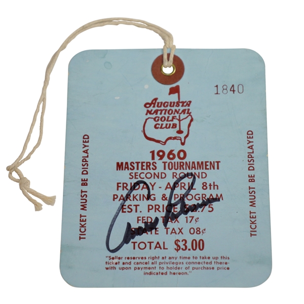 Arnold Palmer Signed 1960 Masters Second Round Ticket #1840 with Original String JSA ALOA