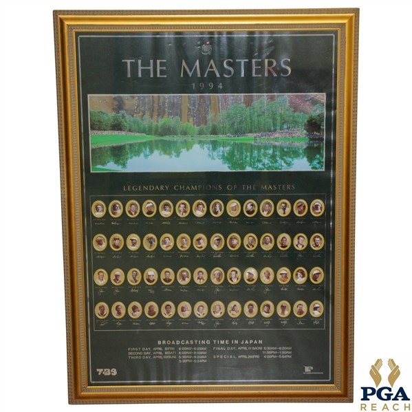1994 The Masters Japanese Broadcasting Time Display Poster with Champs 1934-1992