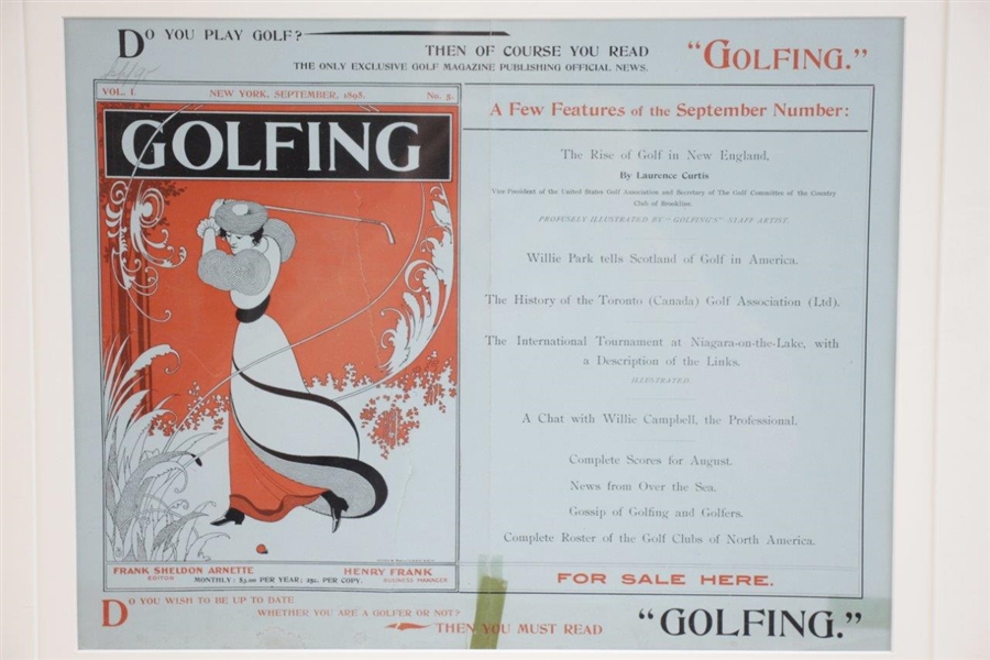 1895 Vol 1 No. 5 Golfing Magazine 'For Sale Here' Ad - Framed