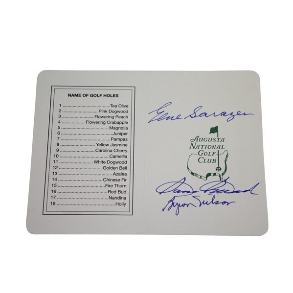 Sam Snead, Byron Nelson, & Gene Sarazen Signed Augusta National Scorecard JSA ALOA