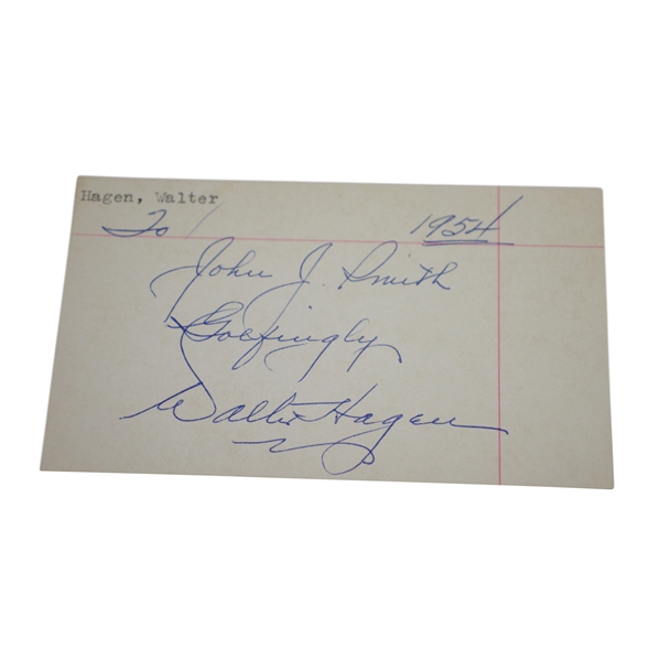 Walter Hagen Signed 1954 3x5 Card To John Smith JSA ALOA