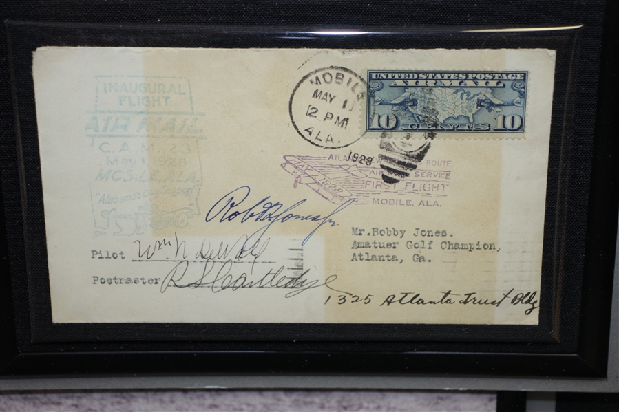 Bobby Jones Signed 1928 Inaugural Flight Air Mail FDC - Deluxe Framed with Photo JSA ALOA