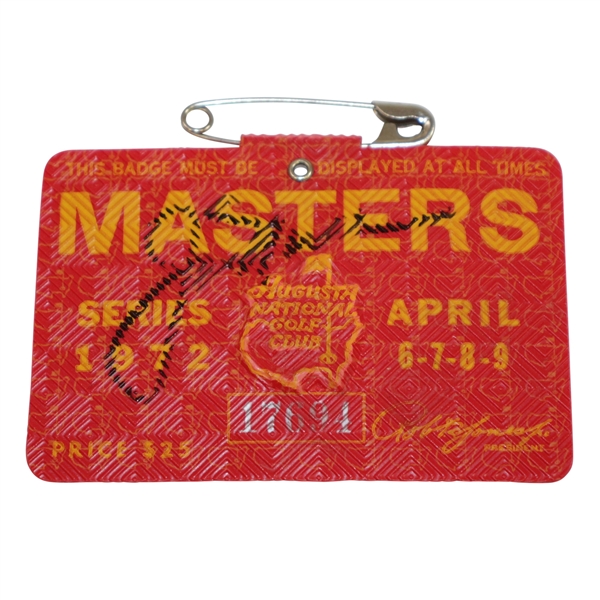 Jack Nicklaus Signed 1972 Masters Series Badge #17691 JSA ALOA
