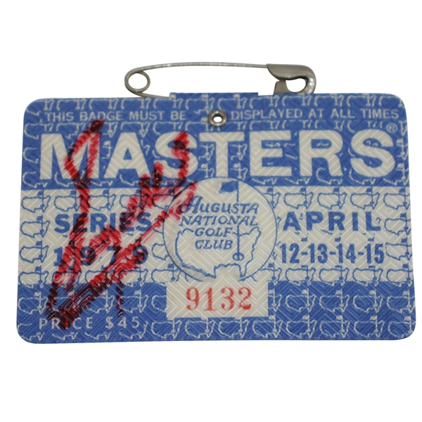 Fuzzy Zoeller Signed 1979 Masters Series Badge #9132 JSA ALOA