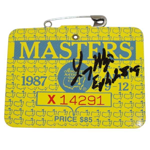 Larry Mize Signed 1987 Masters Series Badge #X14291 JSA ALOA