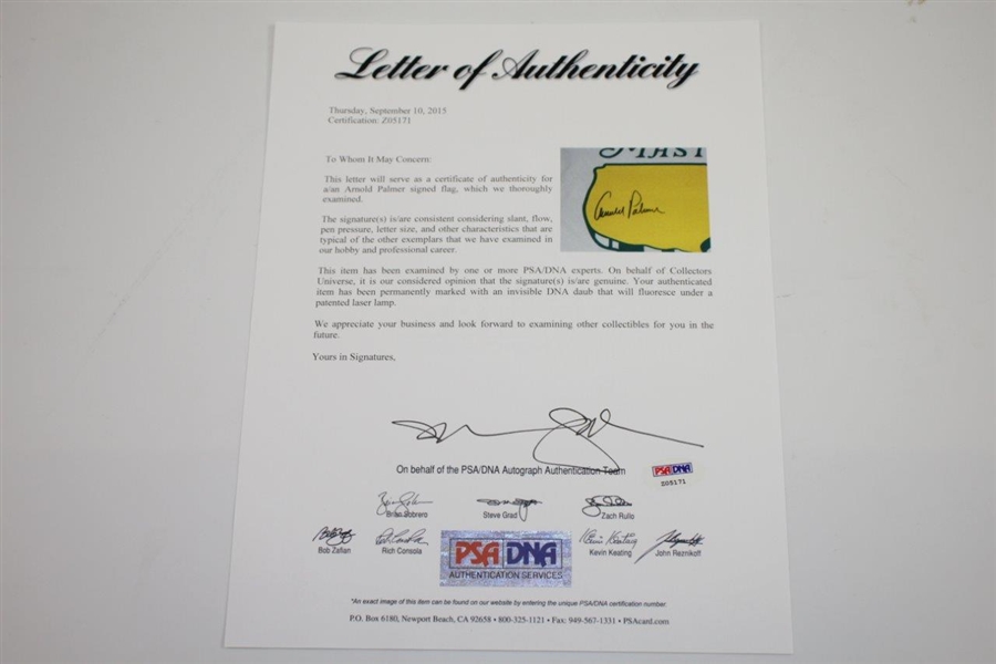 Arnold Palmer Signed Masters Undated Garden Flag FULL JSA #Z05171