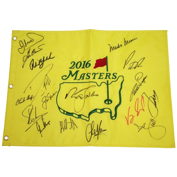 Seventeen MASTERS Champs Signed 2016 Masters Embroidered Flag JSA ALOA