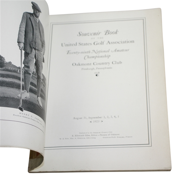 1925 US Amateur at Oakmont Official Program - Bobby Jones 3rd Major Victory - Rare
