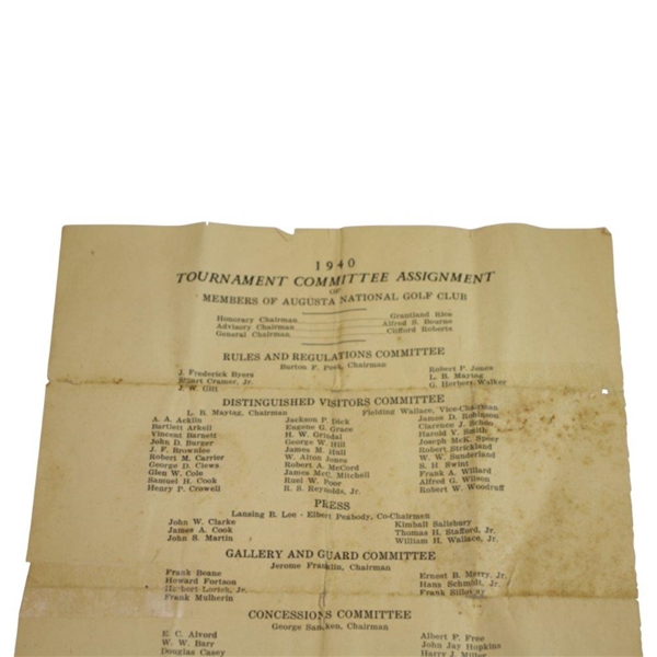 1940 Masters Tournament Friday Second Round Pairing Sheet - April 5, 1940