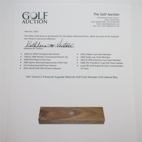 Ken Venturi's Augusta National Golf Club Wooden Box with Felt
