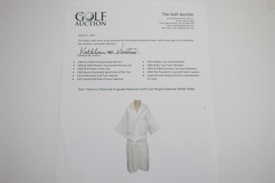 Ken Venturi's Personal Augusta National Golf Club White Royal Essence Robe