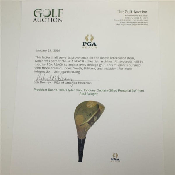 President Bush's 1989 Ryder Cup Honorary Captain Gifted Personal 3W from Paul Azinger