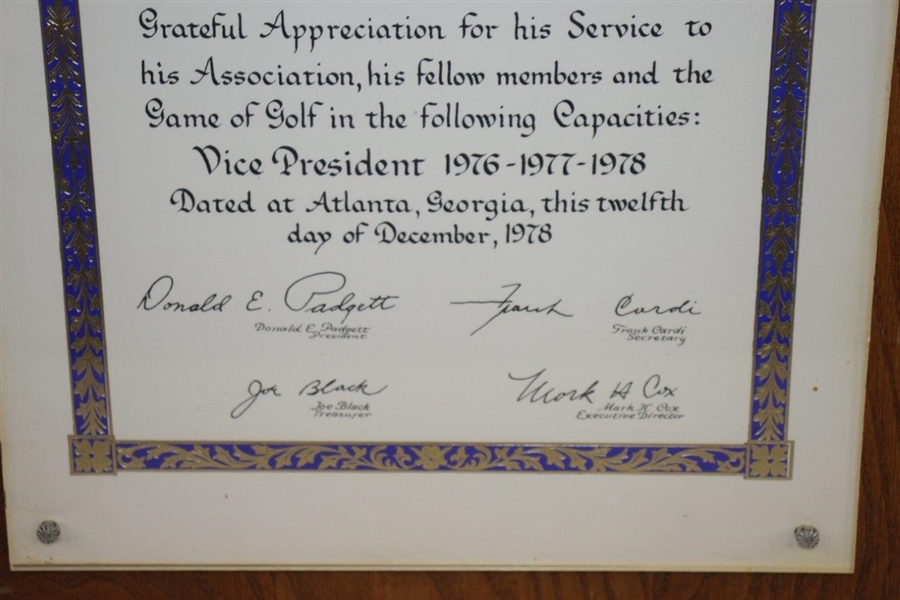 PGA Citation & Award of Merit to Dow Finsterwald - December 12, 1978