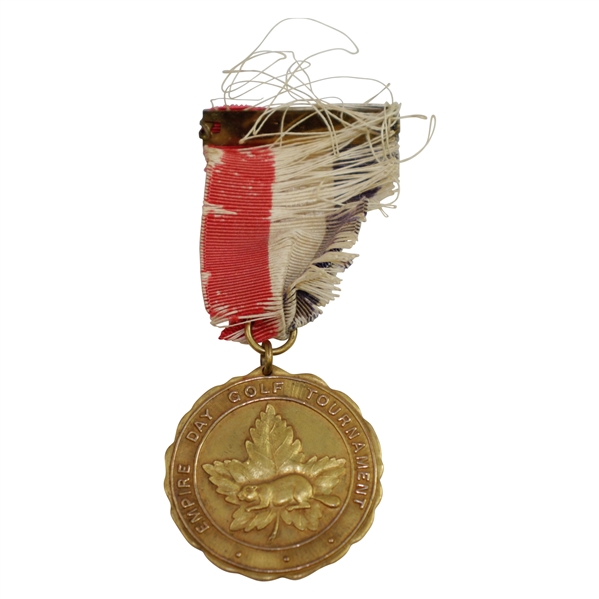 1941 Empire Day Golf Tournament Maple Leaf Fund Medal with Frayed Red, White, & Blue Ribbon