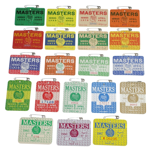 1968-1987 Masters Tournament SERIES Badges - All in Great Condition with Original Pin