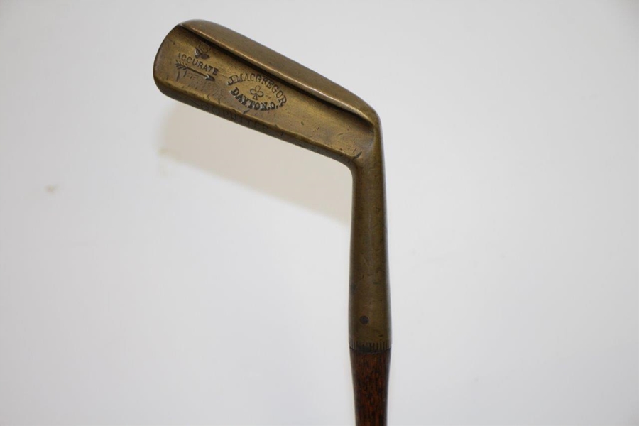 Circa 1915 J. MacGregor Dayton OH. Accurate Flanged Brass Head Putter - Shaft Stamp