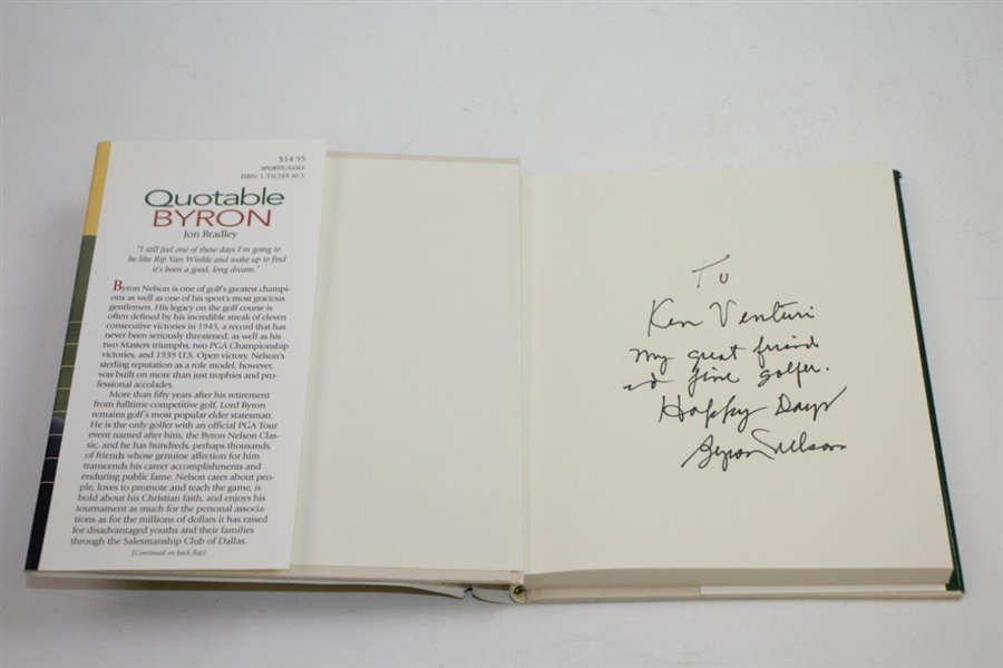 Ken Venturi's 'Quotable Byron' Book Signed & Inscribed by Byron Nelson JSA ALOA