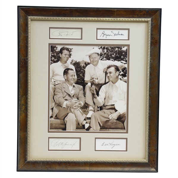 Bobby Jones, Demaret, Hogan, & Nelson Signed Cuts with Surrounding 1940's Sepia Photo of Group JSA ALOA
