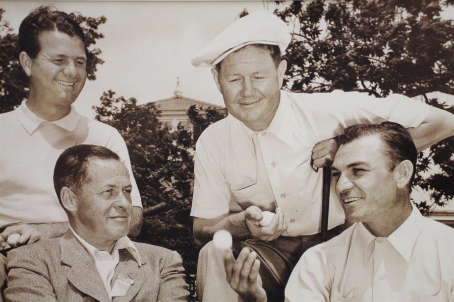Bobby Jones, Demaret, Hogan, & Nelson Signed Cuts with Surrounding 1940's Sepia Photo of Group JSA ALOA