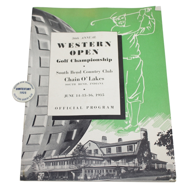 1935 Western Open at South Bend Country Club Program & Contestant Badge - Rod Munday Collection