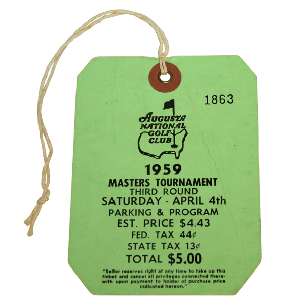 1959 Masters Tournament Third Round Badge #1863 - Art Wall Winner