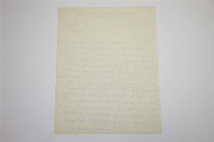 1931 Ryder Cup Hand-Written Correspondence Letter from PGA President Alex Pirie JSA ALOA