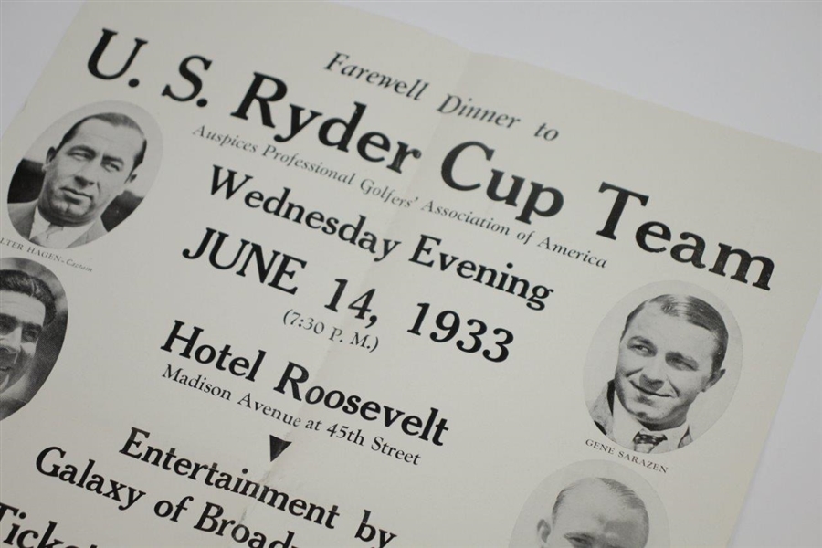 1933 U.S. Ryder Cup Team Farewell Dinner at Hotel Roosevelt Poster - June 14th