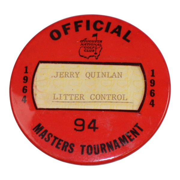 1964 Masters Tournament Officials Badge #94 - Arnold Palmer's Final Green Jacket