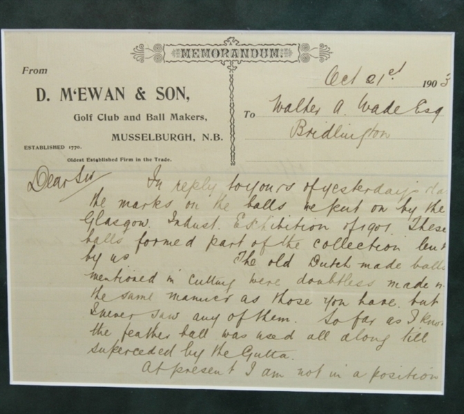 Douglas McEwan Hand-Written Letter on D. McEwan & Son Letterhead JSA ALOA