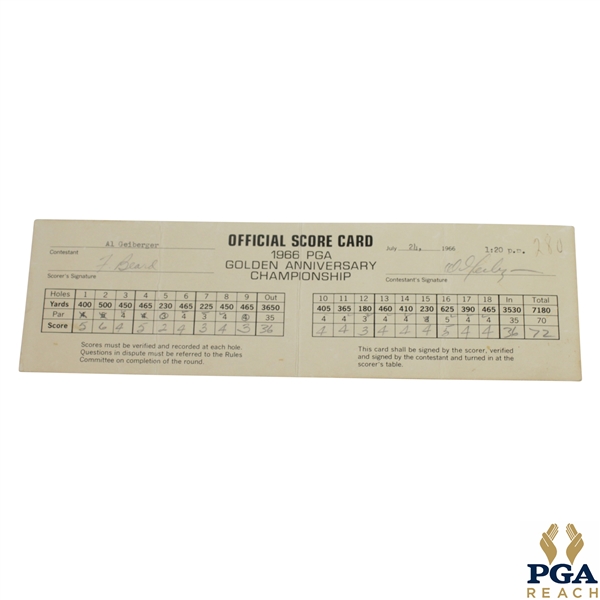 Al Geiberger Winners Official Used 1966 PGA Championship FINAL ROUND Scorecard & Photo  -JSA ALOA