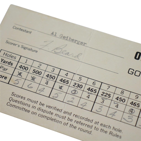 Al Geiberger Winners Official Used 1966 PGA Championship FINAL ROUND Scorecard & Photo  -JSA ALOA
