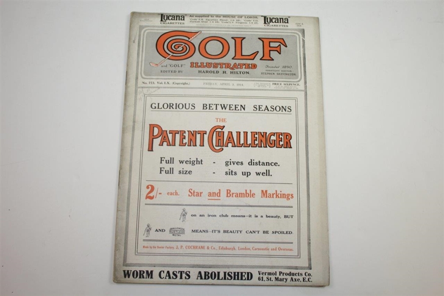 Three Vintage 1914 Golf Illustrated Magazines - March 20th, April 3rd, & April 10th 