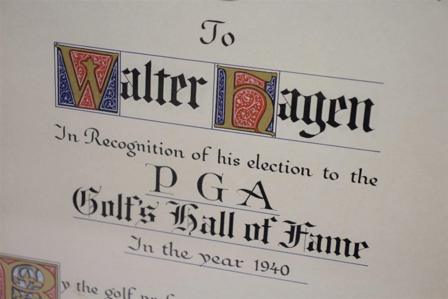 Walter Hagen's 1940 PGA Golf Hall of Fame Induction Award - Original Charter Member!