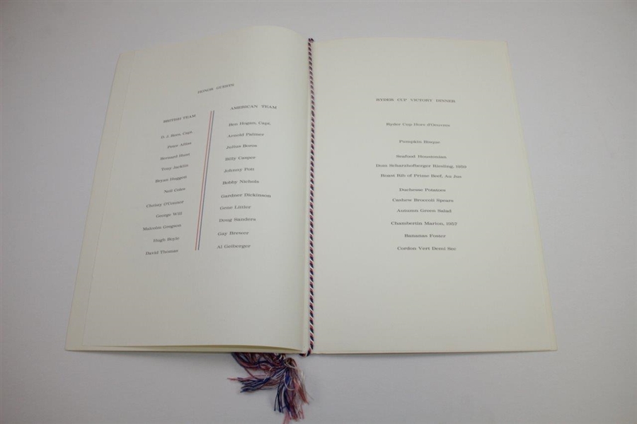 1967 Ryder Cup Matches at Champions Golf Club Victory Dinner Menu