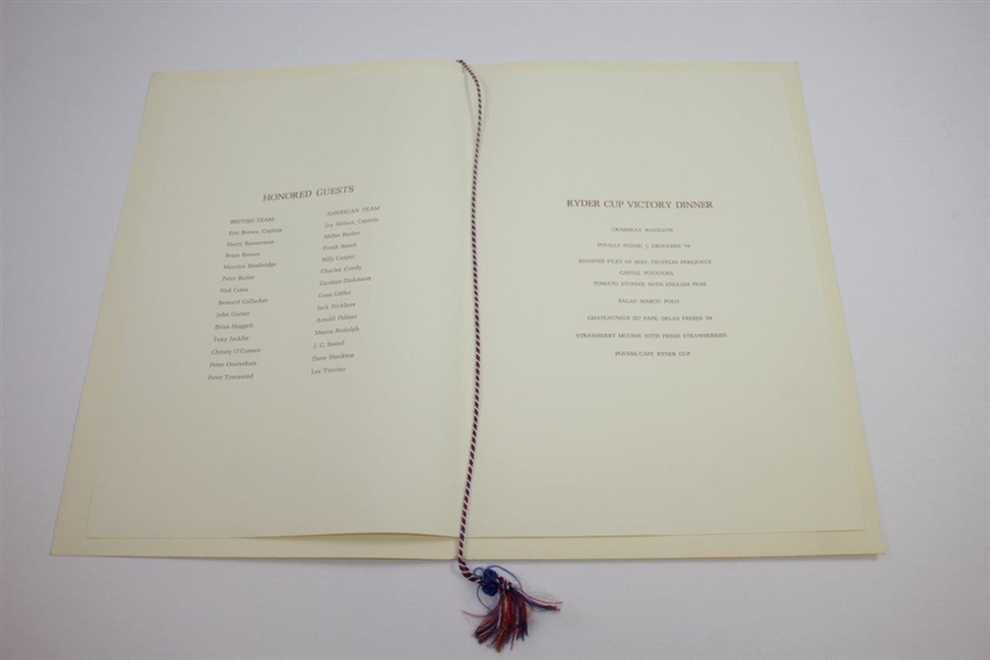 1971 Ryder Cup Matches at Old Warson Country Club Victory Dinner Menu