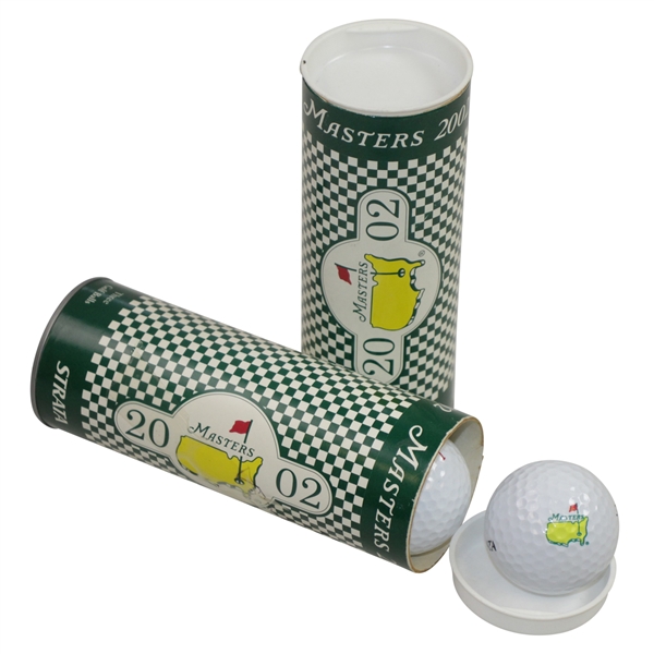 Two 2002 Masters Tournament Tube Sleeves of Strata Masters Logo Golf Balls