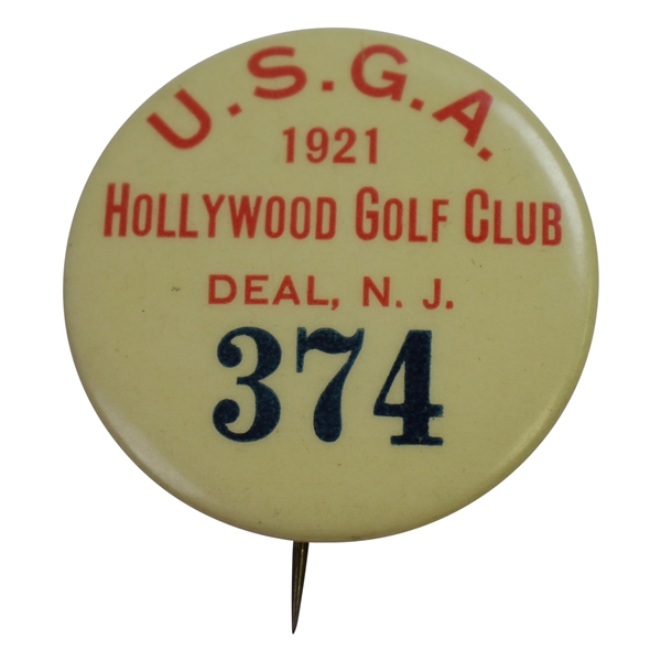 1921 US Women's Amateur Championship at Hollywood GC Badge #374 - Won by Marion Hollins Developer of Cypress Point
