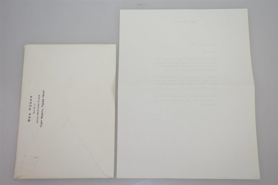 Ben Hogan's Hand Signed 1994 Letter Thanking Ken Venturi For His Work On The Hogan MystiqueJSA ALOA