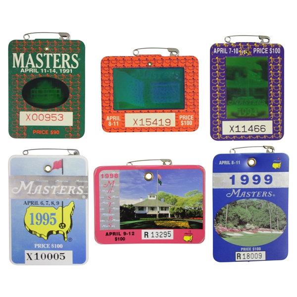 1991, 1993, 1994, 1995, 1998, & 1999 Masters Tournament Series Badges