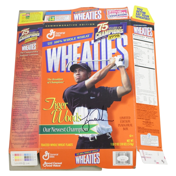 Tiger Woods Signed Wheaties 'Our Newest Champion' Commemorative Box FULL JSA #BB46583