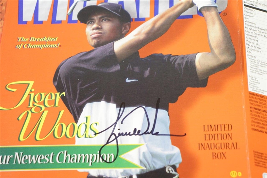 Tiger Woods Signed Wheaties 'Our Newest Champion' Commemorative Box FULL JSA #BB46583
