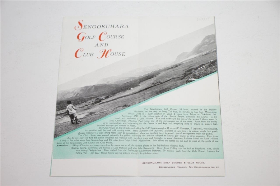Circa 1930 Bobby Jones 'Golf Sengokuhara: Sengokuhara Golf Course & Club House' Brochure 
