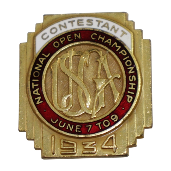 1934 US Open at Merion Contestant Badge - Olin Dutra Winner - Great Condition