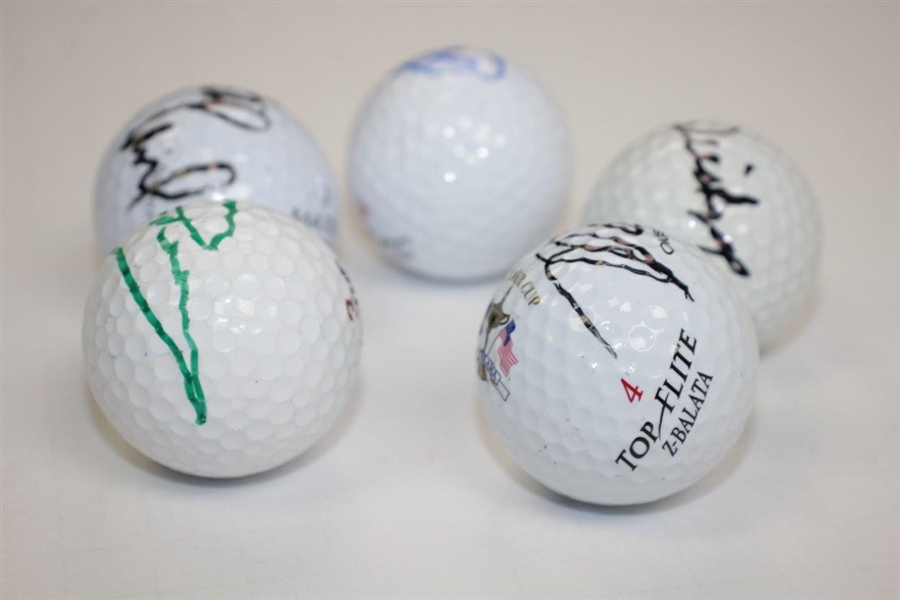 Greg Norman, Justin Leonard, David Duval, Tom Weiskopf, & Tom Lehman Signed Golf Balls JSA ALOA