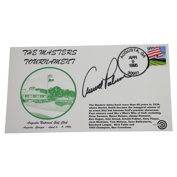 Arnold Palmer Signed 1995 Augusta National Golf Club Masters Tournament Cachet JSA ALOA