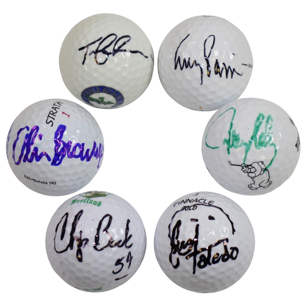 Tom Lehman, Corey Pavin, Chip Beck, Olin Browne, Toledo, & Kelly Signed Golf Balls JSA ALOA