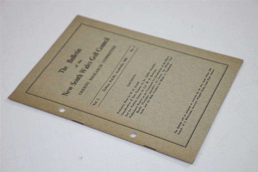 1931 Bulletin of New South Wales Greens Research Committee Booklet - Vol. 1 No. 1