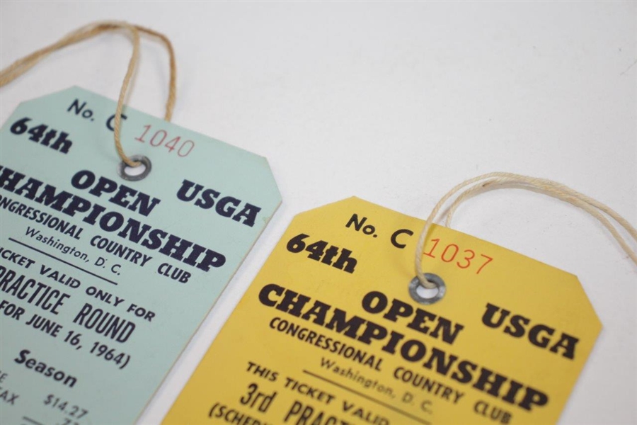1964 US Open at Congressional Unused 2nd & 3rd Practice Day Tickets - Ken Venturi Winner