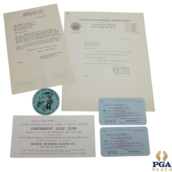 1946 US Open at Canterbury Guest Badge, Admission Tickets, Cocktail Invite, & Correspondence