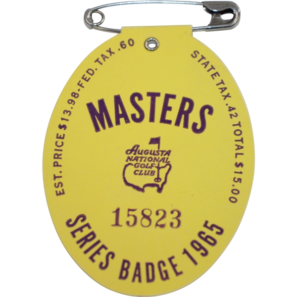 1965 Masters Tournament Series Badge #15823 - Jack Nicklaus Winner